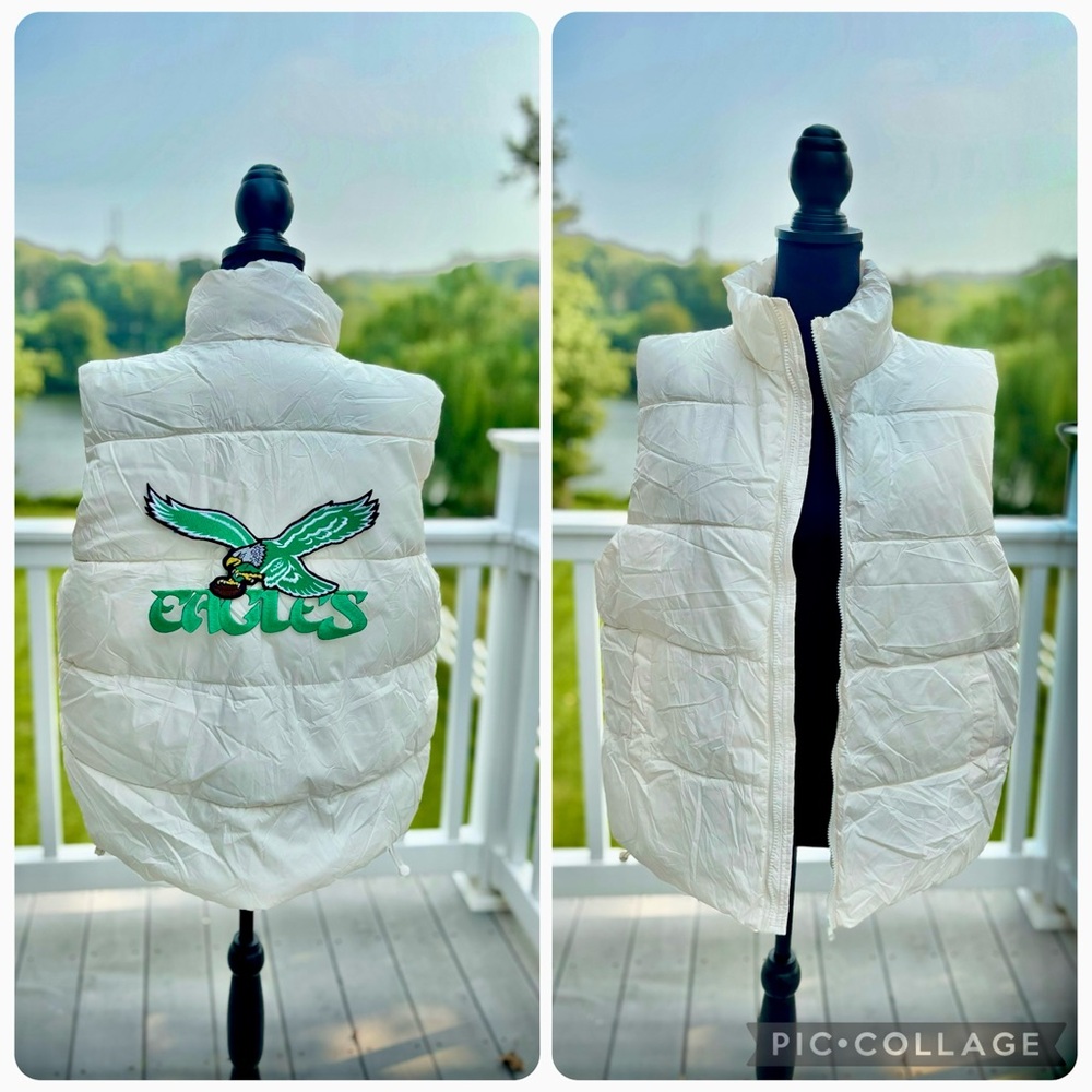 Womens Eagles Inspired Cream Puffer Vest